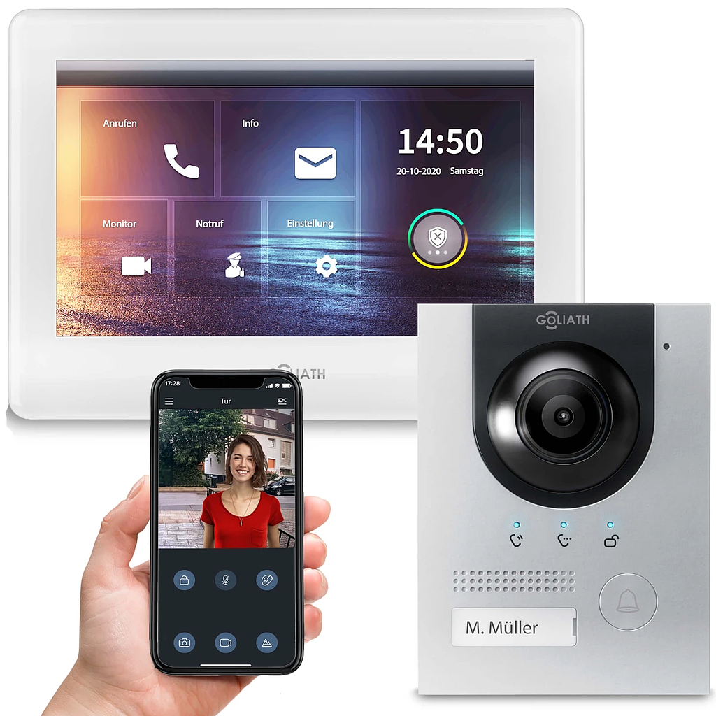 Hybrid 2-Draht BUS Videosprechanlage | App | Silber | 1 Familie | 7&quot; | Aufputz | 180°