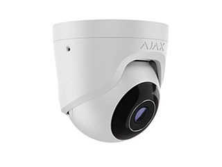 Die Ajax TurretCam (8 MP / 2,8 mm) in Weiß ist eine kabelgebundene IP-Kamera mit 4K-Auflösung (3840 × 2160 px), 100°–110° Blickwinkel und integrierter KI zur präzisen Erkennung von Personen und Fahrzeugen.