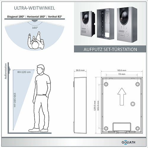 Hybrid 2-Draht BUS Videosprechanlage | App | Silber | 1 Familie | 7" | Aufputz | 180°