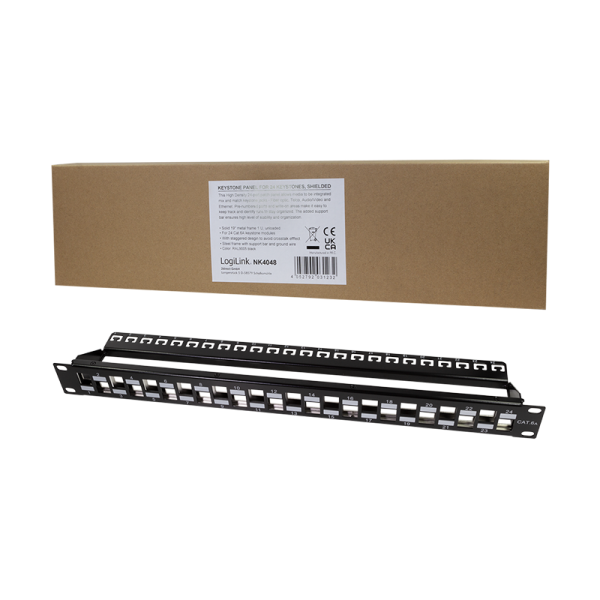 19&quot; Patchpanel für 24 Cat.6A-Module, 1 HE, unbestückt, schwarz