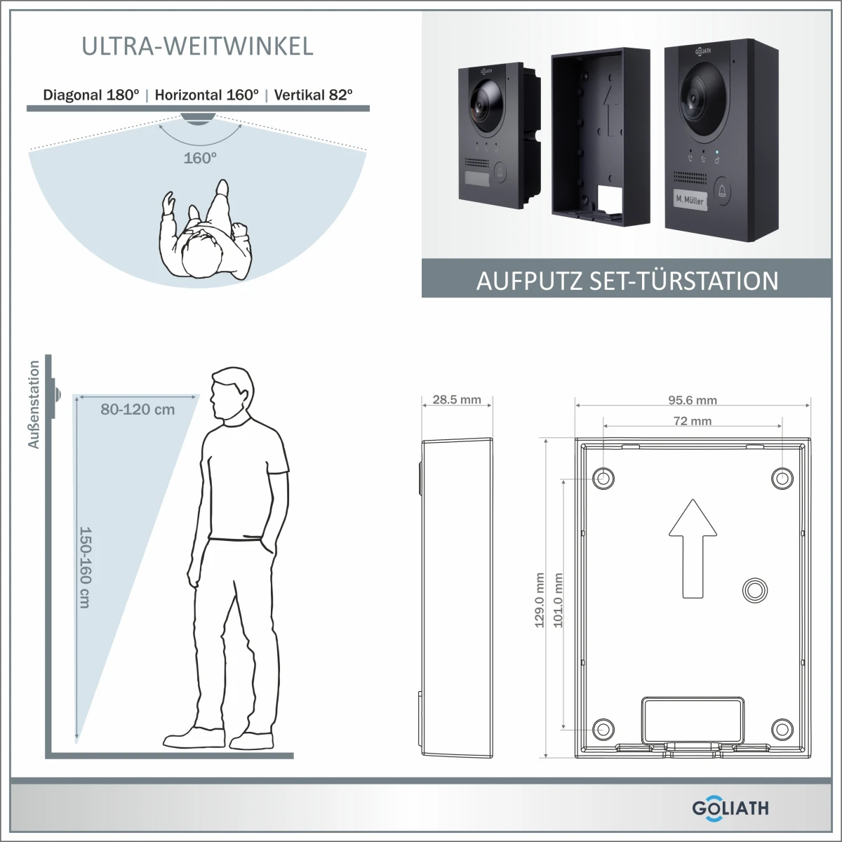 GOLIATH Hybrid IP Video Türsprechanlage | App | Anthrazit | 1-Familie | 2x 10 Zoll | Aufputz | 180°