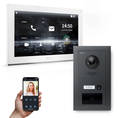 Hybrid IP Türsprechanlage | Anthrazit | 1-Fam | 10&quot; HD | RFID | Unterputz | 180 Grad