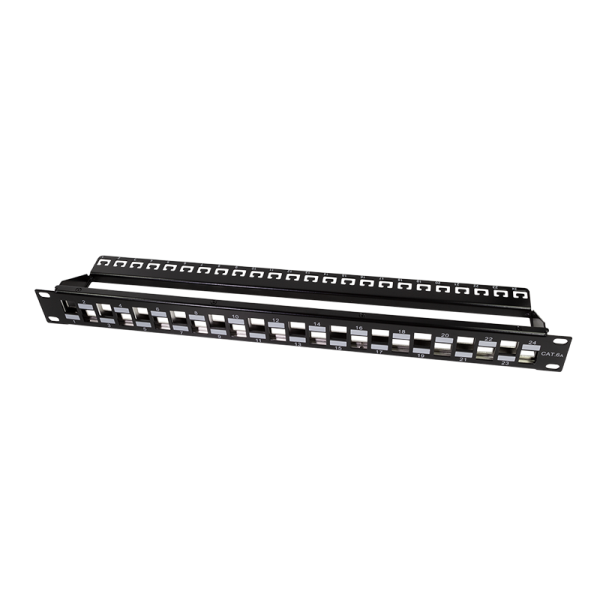 19&quot; Patchpanel für 24 Cat.6A-Module, 1 HE, unbestückt, schwarz