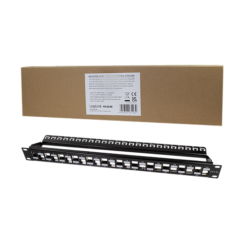 19" Patchpanel für 24 Cat.6A-Module, 1 HE, unbestückt, schwarz