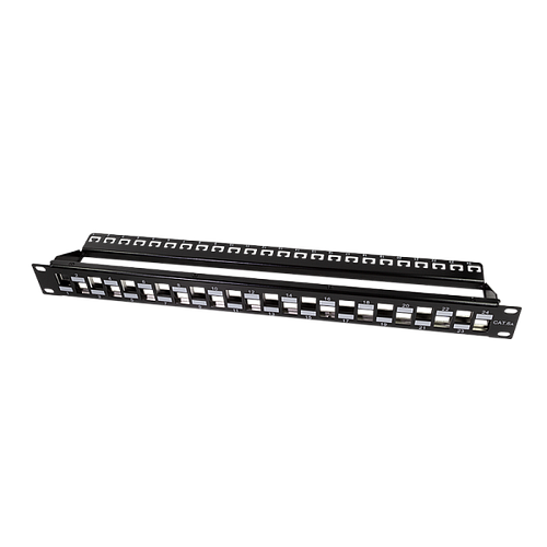 19" Patchpanel für 24 Cat.6A-Module, 1 HE, unbestückt, schwarz